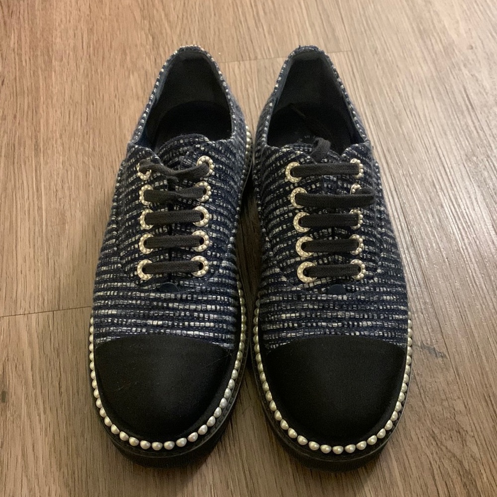 Chanel tweed pearl Oxford shoes